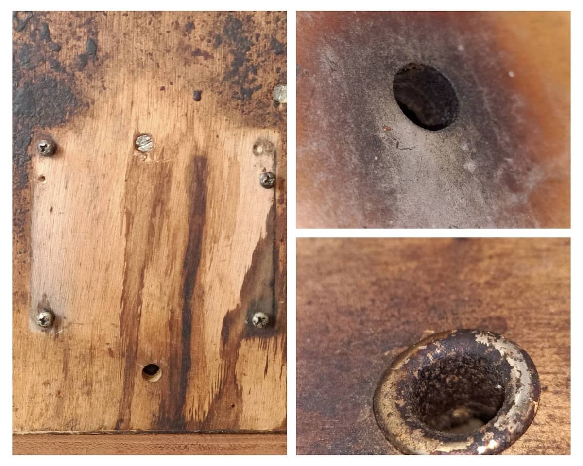 Clean bellows hole versus ashy, tarred holes.